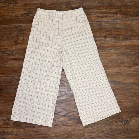 Lydelle size SMALL cream and black window pane plaid wide leg capri pants Cotton - Picture 1 of 8